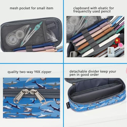 FlowFly Large Capacity Pencil Case for Kids, Boys & Girls – Zippered Multi-Functional Pen Pouch, Soft & Portable Pencil Bag for School, Teens, Students, Shark - color: Shark