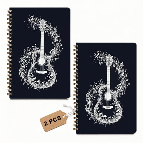 2 Pcs A5 Music Gift for Men Spiral Notebook, 160 Pages Journal Notebook | Guitar Gifts College Ruled Notebooks, Hardcover Journals for Writing Office, Guitarists Gifts for Women Friend Spiral Notepad - color: Multicolour 0015