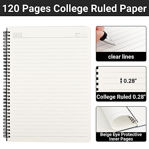 EUSOAR Spiral Notebook, 3 Packs A4 8.5"x11" Notebooks College Ruled, 120Pages/ 60Sheets Lined Composition Notebook，Thick Paper Notebook Journals Student Office Traveling Diary-Black,Royal Blue,Coffee - color: Black/Royal Blue/Coffee, size: 3Packs