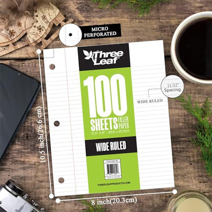 Three Leaf 100 Sheets Wide Ruled Filled Paper, 1728 Ct. (48 Cases X 36 Filler Paper), Loose-Leaf Sheets For School And Office 100 Ct. Filler Paper, Notebook Paper - color: Wide Ruled, size: Half Pallet