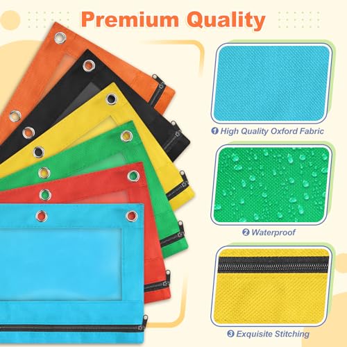 Shemira Pencil Pouch for 3 Ring Binder, 30 Pack Pencil Pouches Bulk in 6 Colors, Binder Pencil Pouch with Smooth Zipper, Zipper Pencil Pouches, 3 Ring Binder Pencil Pouches, Clear Window Pencil Case - color: Multicolor