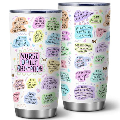 20oz Nurse Daily Healthcare Worker Insulated Stainless Steel Mug with Lid | Double Wall Insulated Mug, Encouraging Positive Design, Gift for Nurses Medical Staff, Fits Appreciation Birthday Christmas - color: 1 Count (Pack of 1)-Nurse Daily Affirmations