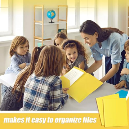 Gueevin 50 Pcs Plastic Folders with Pockets, Back to School Two Pocket Folder Fit Letter Size, Heavy Duty School Business Card Holder for Home Office, 11. 61 x 9. 45 Inches (Yellow) - color: Yellow