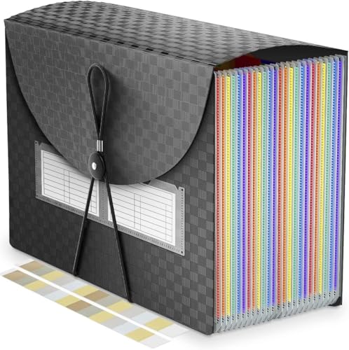 25 Pockets Accordion File Organizer Expanding File Folders,Expandable Document Organizer Plastic Accordian Filing Folder,A4/Letter Size Paper,Portable File Box,2 Tabs, Upgraded Grid Pattern - style: Classic Style Diamond