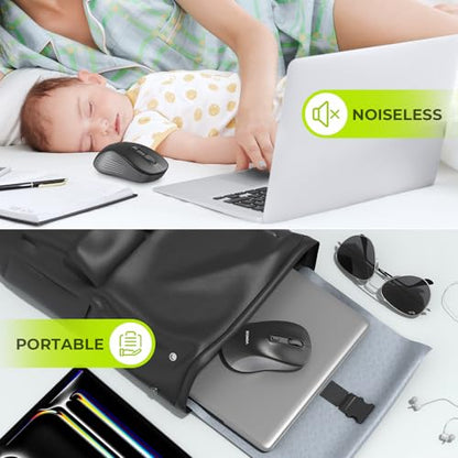 seenda Bluetooth Wireless Mouse, Bluetooth & 2.4G USB Dual Mode, Quiet Clicks, 1600 DPI Smooth Tracking, Ergonomic Design, 24-Months Battery Life, Portable Mouse for Laptop/Mac/Ipad/PC/Tablet-Black - color: Black