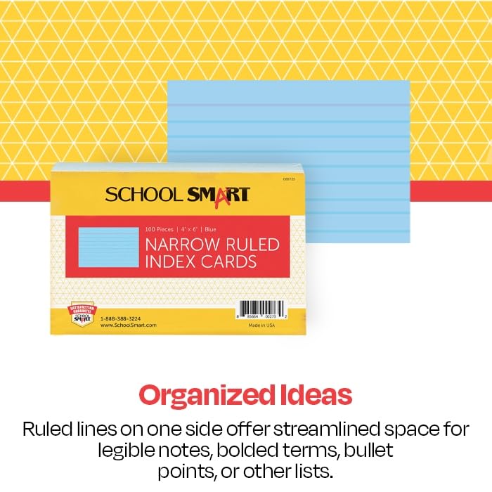 School Smart Ruled Index Card, 4 x 6 Inches, Blue, Pack of 100 - color: Blue, size: 4 x 6 Inches