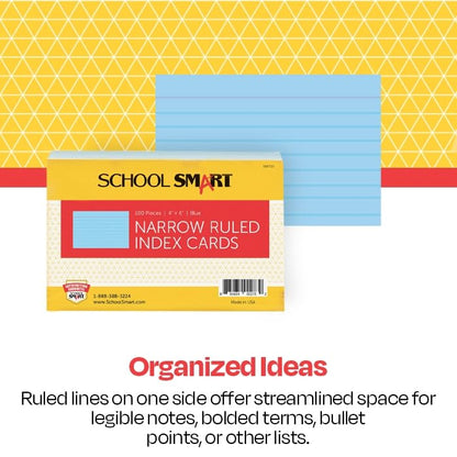 School Smart Ruled Index Card, 4 x 6 Inches, Blue, Pack of 100 - color: Blue, size: 4 x 6 Inches