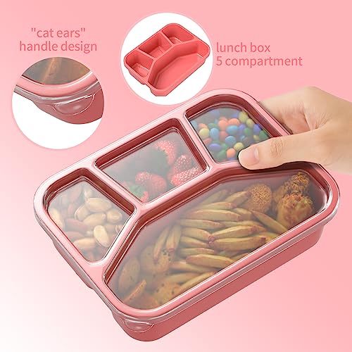 Bento Adult Lunch Box (4 pack), 4-Compartment Meal Prep Container with Transparent Cover, Reusable Lunch Containers for Kids, No BPA, Microwave/Dishwasher Safe (PP(Red/Green/Blue/Purple)) - color: PP(Red/Blue/Purple/Green)