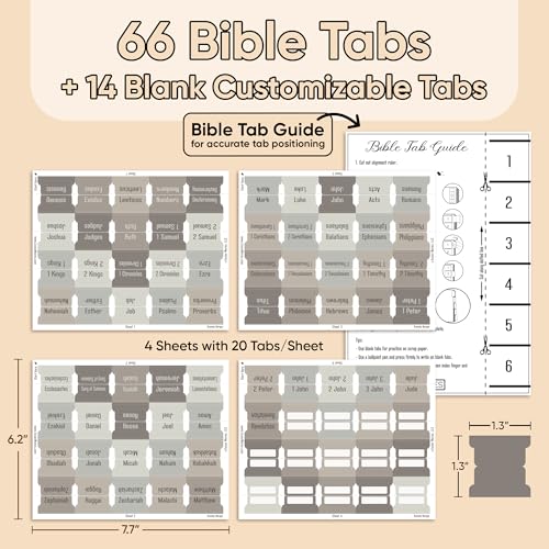 EssexWares - Sandy Beige Bible Tabs for Old and New Testament, 80 Large Print Tabs for Bible Study, Water-Resistant and Durable Index Tabs for Women and Men - 1.7" Wide - color: Sandy Beige