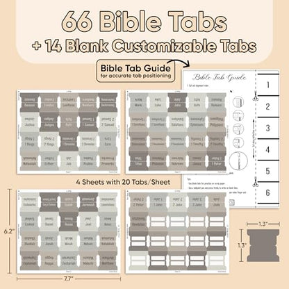 EssexWares - Sandy Beige Bible Tabs for Old and New Testament, 80 Large Print Tabs for Bible Study, Water-Resistant and Durable Index Tabs for Women and Men - 1.7" Wide - color: Sandy Beige