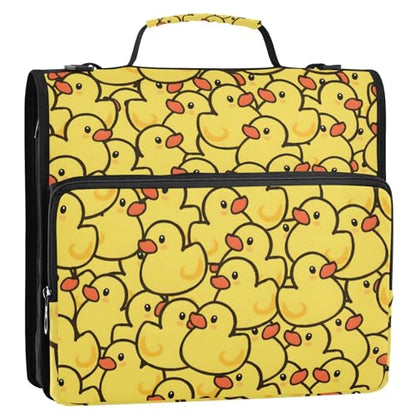 Zipper Binder Duck Pattern 3 Ring Binder with Shoulder Strap 500 Sheet Capacity Storage Organizer File Folder