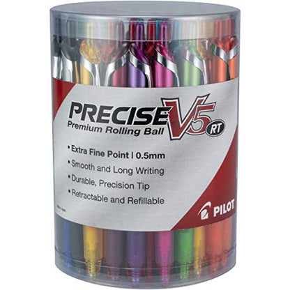 Pilot Precise V5 RT Refillable & Retractable Rolling Ball Pens, Extra Fine Point Pens, 0.5 mm, Vibrant Bulk, Pack of 48 - Ideal for School, Journaling & Office Writing - color: Vibrant 48