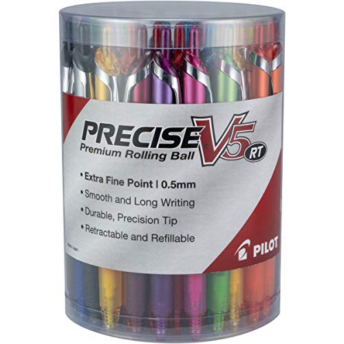 Pilot Precise V5 RT Refillable & Retractable Rolling Ball Pens, Extra Fine Point Pens, 0.5 mm, Vibrant Bulk, Pack of 48 - Ideal for School, Journaling & Office Writing - color: Vibrant 48