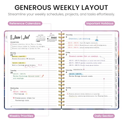 Planner 2026-2027, Academic Year Weekly and Monthly Calender Planner, from Jul 2026 - Jun 2027, Spiral Bound School Planning Book, Perfect for Teacher, Student, Women & Men, A5 (6.3" x 8.5"), Alpine Twilight - color: J-Alpine Twilight, size: (6.3"x8.5")a5
