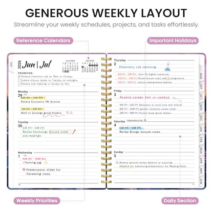 Planner 2026-2027, Academic Year Weekly and Monthly Calender Planner, from Jul 2026 - Jun 2027, Spiral Bound School Planning Book, Perfect for Teacher, Student, Women & Men, A5 (6.3" x 8.5"), Alpine Twilight - color: J-Alpine Twilight, size: (6.3"x8.5")a5