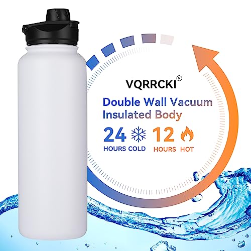 40 oz Insulated Water Bottle with Straw, Stainless Steel Sports Water Bottles with 2 Lids (Straw and Wide Mouth lid), Double Wall Vacuum, Leakproof, BPA-Free, White - color: White, size: 40 Ounces