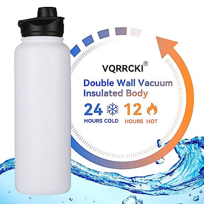40 oz Insulated Water Bottle with Straw, Stainless Steel Sports Water Bottles with 2 Lids (Straw and Wide Mouth lid), Double Wall Vacuum, Leakproof, BPA-Free, White - color: White, size: 40 Ounces