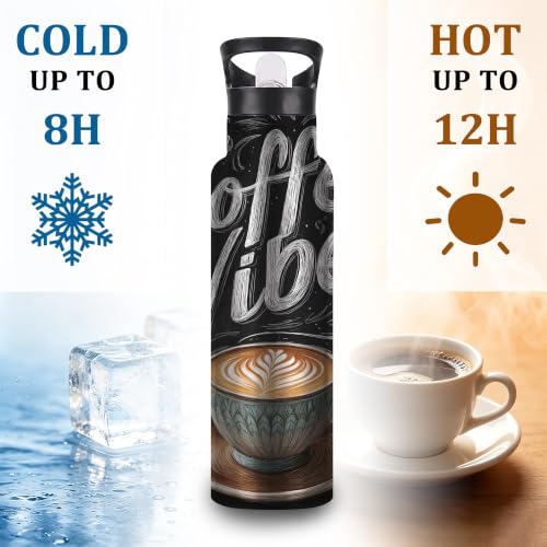 Water Bottles with Straw,Coffee Vibes Stainless Steel Cup Leak Resistant Double Wall Coffee Cup Insulated Water Bottle with Handle for Gym Cycling Hiking Office 20 oz - color: Coffee Vibes,Coffee Cup