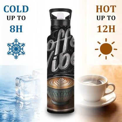 Water Bottles with Straw,Coffee Vibes Stainless Steel Cup Leak Resistant Double Wall Coffee Cup Insulated Water Bottle with Handle for Gym Cycling Hiking Office 20 oz - color: Coffee Vibes,Coffee Cup
