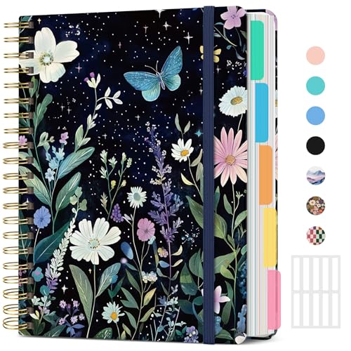 Hardcover Spiral Journal Notebooks for Work With Removable Dividers & Tabs, 8.5"x11" 5 Subject Notebook for Note Taking & Organizer, A4 College Ruled Lined Journal for Women & Writing, Celestial Garden, 280 Pages - color: L-Celestial Garde