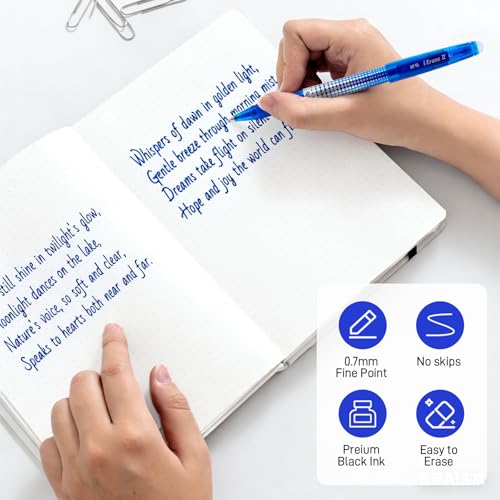 M&G Erasable Pens, 15 Pcs Erasable Gel Pen Medium Point 0.7mm, Blue Erasable Gel Ink Pen with Comfort Grip and Cap, Make Mistakes Disappear for Drawing Writing Planner and Crossword Puzzles - color: Blue