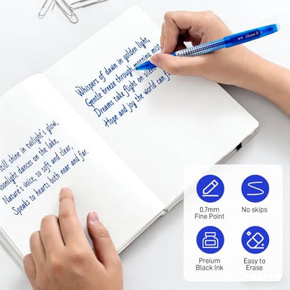 M&G Erasable Pens, 15 Pcs Erasable Gel Pen Medium Point 0.7mm, Blue Erasable Gel Ink Pen with Comfort Grip and Cap, Make Mistakes Disappear for Drawing Writing Planner and Crossword Puzzles - color: Blue