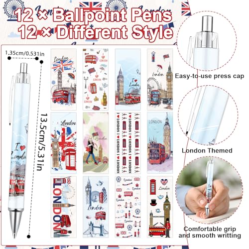 Wxiben London Sticky Notes with Pens - 24 Pcs London Travel Notepads England Ballpoint Pens Bulk British Flag Notes Black Ink Pen Souvenir Gifts for Home Traveler Study Office Party Favor - color: London