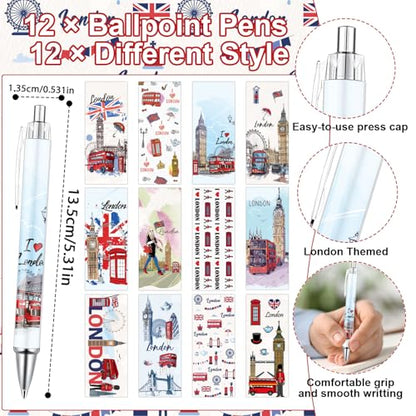 Wxiben London Sticky Notes with Pens - 24 Pcs London Travel Notepads England Ballpoint Pens Bulk British Flag Notes Black Ink Pen Souvenir Gifts for Home Traveler Study Office Party Favor - color: London