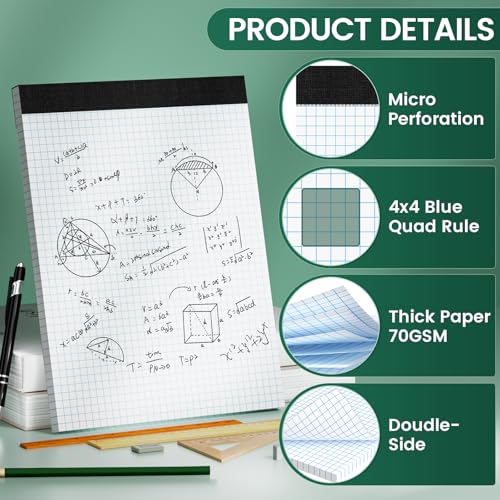 Graph Paper 8.5 X 11, 36 Pack, 4x4 Quad Ruled, Grid Paper Pad 8-1/2" X 11", Grid Pad 8.5 X 11.75, Engineering Notebook, Easy Tears Off, White 70 Gsm Graft Paper - style: 36 Pack