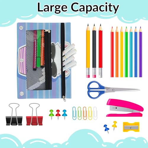 Cactus Alpaca Pencil Pouch for 3 Ring Binder Purple Blue Stripe Pencil Case Bag with Clear Window Zipper Pockets for Kids Girls Boys Students School College Supplies 2 Pack - color: Blue Purple
