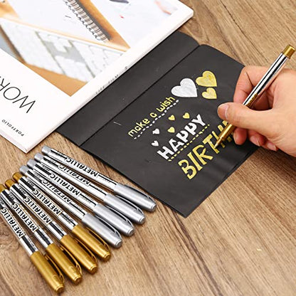 Gold and Silver Marker Metallic, Fine Point Gold and Silver Markers Permanent Metallic for Artist Illustration, Crafts, Gift Card Making, Scrapbooking, Fabric, DIY Photo Album, 8 Count - color: Gold and Silver