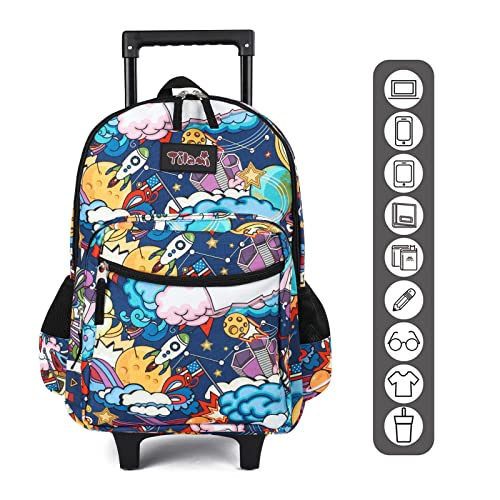 Tilami Rolling Backpack 18 inch Double Handle Wheeled Boys Girls Travel School Children Luggage Toddler Trip, Cartoon Black - color: Cartoon Black