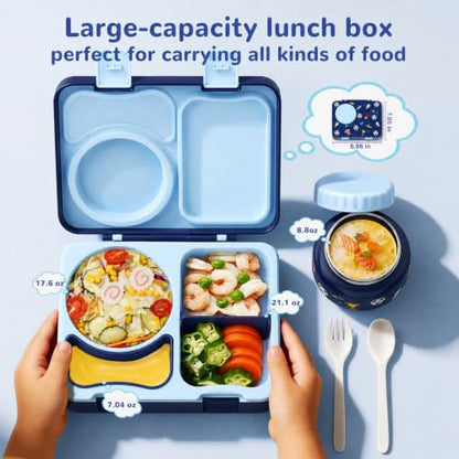 Kids Lunch Box with Thermo, Leakproof Bento Box for Kids with 8OZ Insulated Food Jar, Ice Pack, Sauce Cup, Utensils, Removable Tray & Dividers for School Daycare Travel (Football) - color: Football