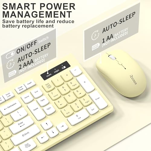 Wireless Keyboard and Mouse Combo, Full-Sized Wireless Keyboard and Adjustable DPI Mouse, 2.4GHz USB Receiver, Keyboard and Mouse for PC, Windows, Desktop, Laptop (Canary Yellow) - color: Canary yellow
