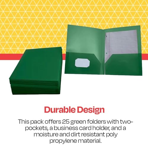 School Smart 2-Pocket Poly Folders, Green, Pack of 25 - color: Green, style: No Fasteners