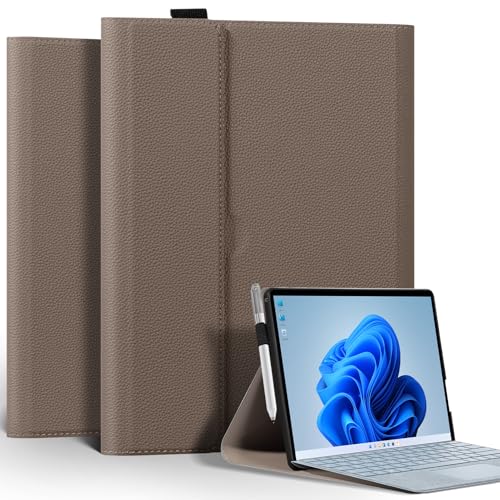 Leather Case for Surface Pro 4/5/6/7/7+ 12.3", Gray Brown | Compatible with Type Cover | Pencil Holder | Protective Shell | For 2015-2025 Models - color: Gray Brown, size: Surface Pro 4/5/6/7+ 12.3-inch