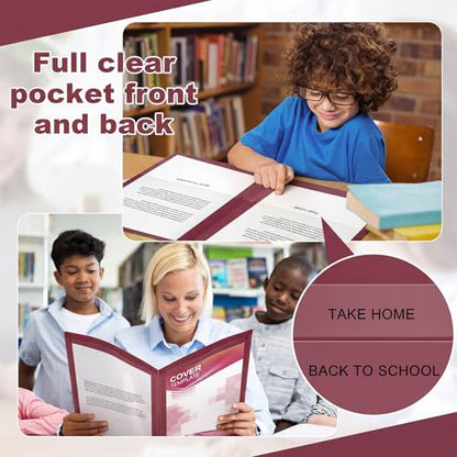 Henoyso 24 Pcs Plastic Folders with Clear Front Pockets Heavy Duty Take Home Back to School Pockets Homework Folders for School Students Parent Teacher Classroom Communication (Burgundy) - color: Burgundy