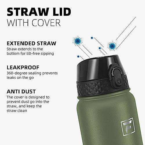 Fanhaw 20 Oz Kids Insulated Stainless Steel Water Bottle with Straw Lid, Leakproof & Anti-Dust Everyday Use Bottle for School, Women & Men, Back to School Essentials (Olive Green) - color: Olive Green, style: 20 Ounces