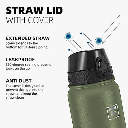Fanhaw 20 Oz Kids Insulated Stainless Steel Water Bottle with Straw Lid, Leakproof & Anti-Dust Everyday Use Bottle for School, Women & Men, Back to School Essentials (Olive Green) - color: Olive Green, style: 20 Ounces