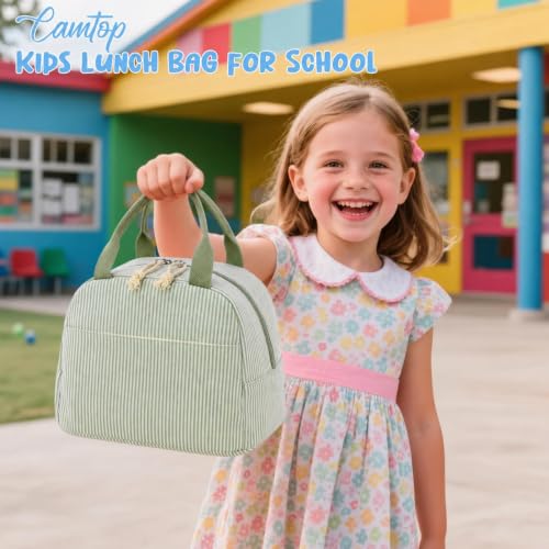 CAMTOP Lunch Box Kids Insulated Lunch Bag Large Reusable Leakproof Cooler Lunch Bags for Boys Girls School Travel Picnic (Sage Green Strip) - color: Sage Green Strip