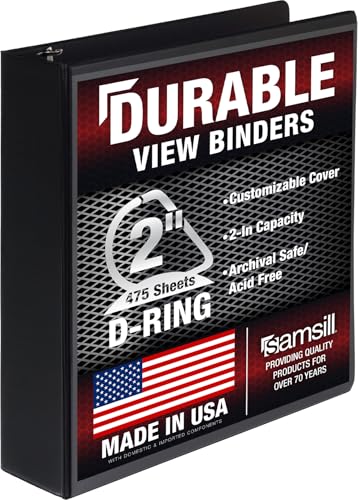 Samsill Durable 2 inch 3 Ring Binder, D Ring Binder, 100% Recycled Chipboard, Black - color: Black, size: 1 Pack, style: 2 Inch