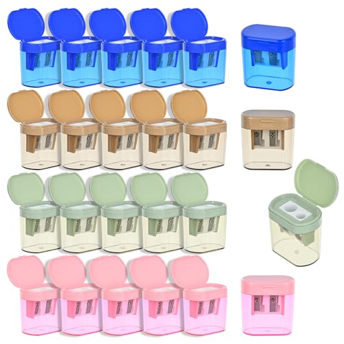 Colored Pencil Sharpener Bulk for Kids Manual Handheld Crayon Sharpeners | BOPART 24pcs Pencil Sharpeners Manual Dual Holes Compact Pencil Sharpener with Lid for Kids Adults Students at School Office - style: 24Pcs Sharpeners - C