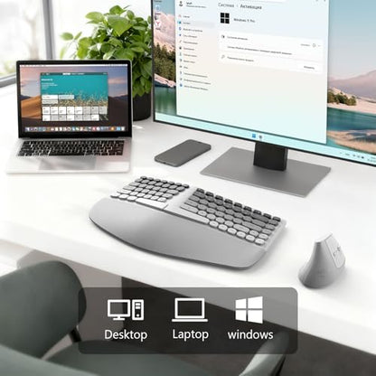 MOFII Wireless Ergonomic Keyboard & Mouse Combo – Split Curved Keyboard with Wrist Rest (All-Day Comfort) + Wireless Vertical Ergonomic Optical Mouse, Compatible with PC/Laptop/Desktop - color: White