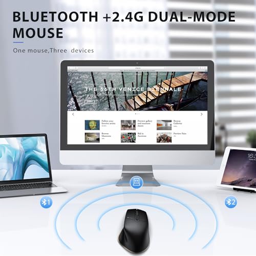 iClever Wireless Mouse with Bluetooth or USB Receiver, 5 Adjustable 2400DPI Rechargeable Computer Mice, Wireless Mouse for Laptop, iPad, MacBook, Tablet, PC - color: Black-Gold