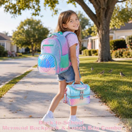 RHCPFOVR Kids Lunch Bag - Double - Decker Cooler Insulated Lunch Box for Boys Girls Women,Washable Lunch Bag with Strap and Reusable Toddler Lunchbox for School and Daycare - color: Blue Mermaid