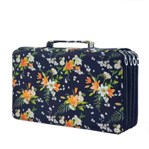 YOUNGCOL Colored Pencil Case Holder Large Capacity Color pencil organizer Storage (Black + Floral, 300 Capacity) - color: Black + Floral, size: 300 Capacity