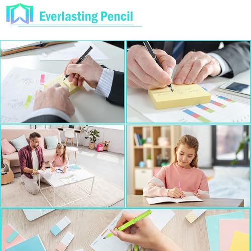 6 Sets Everlasting Pencil, Infinity Pen, NO-Sharpening Pencils for Writing Drawing Students Sustainable for Home Office School Supplies (6 Pens + 6 Erasers + 6 Replaceable Nibs) - color: Colorful