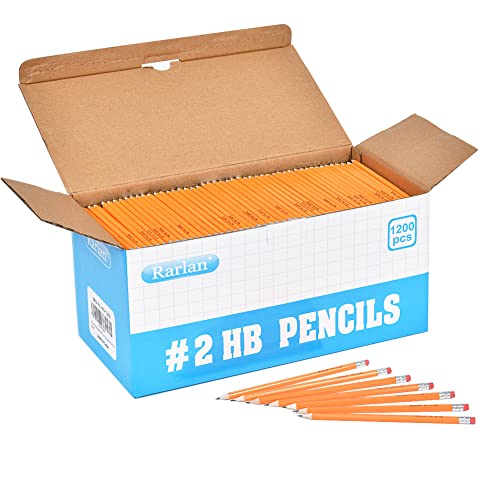 Rarlan Wood-Cased #2 HB Pencils, Pre-sharpened, 1200 Count Bulk Pack | Classroom Pencils with Erasers for School and Teacher Supplies, Writing, Drawing and Sketching, Back to School