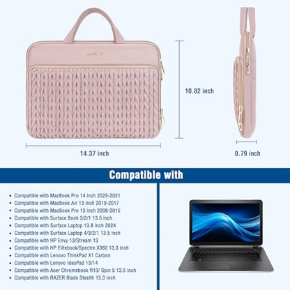 MOSISO Laptop Case 13.3 inch, 13-13.3 inch Laptop Sleeve Compatible with MacBook Neo/Air 13.6 M5 M4 M3 M2 M1/Pro 13/14, HP Dell Lenovo ASUS, Wheat Ear Quilted Carrying Bag with Handle&Pocket, Pink - color: Pink, size: 13.3 inch