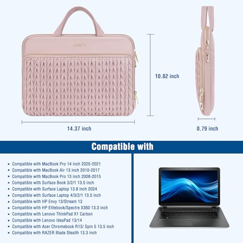 MOSISO Laptop Case 16 inch, 15-15.6 inch Laptop Sleeve Compatible with MacBook Pro 16 M5 M4 M3 M2 M1, HP Dell Acer Lenovo ASUS Notebook, Wheat Ear Quilted Carrying Bag with Handle&Pocket, Pink - color: Pink, size: 16 inch